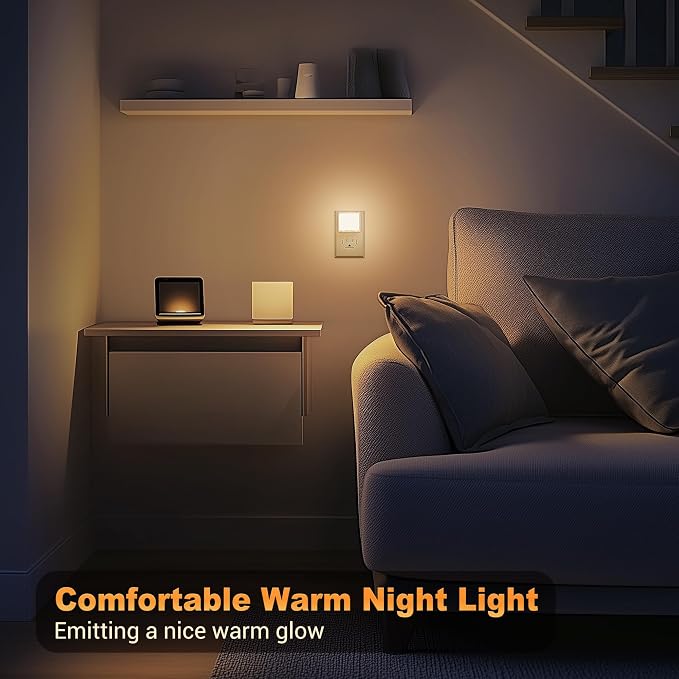 JandCase LED Night Lights - 2 Pack, Soft White Night Lights with Dusk-to-Dawn Sensor for Bedroom, Bathroom, Stairs, Hallway