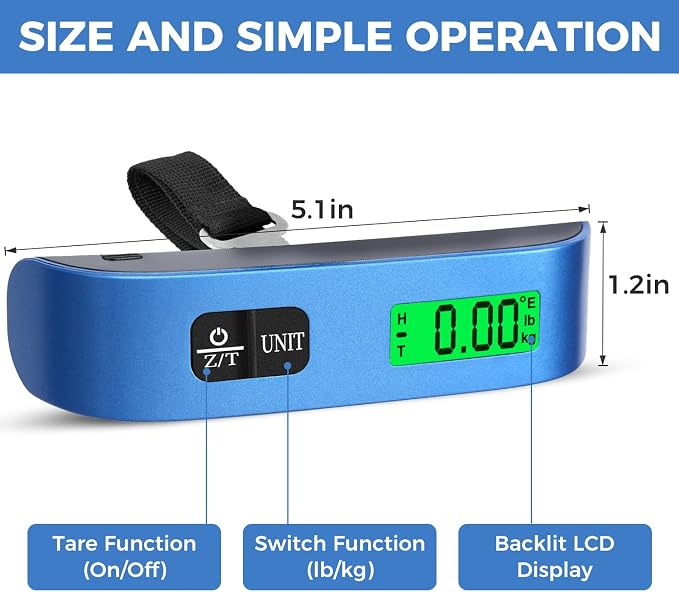 BAGAIL Digital Luggage Scale, 110lbs Hanging Baggage Scale with Backlit LCD Display, Portable Suitcase Weighing Scale, Travel Luggage Weight Scale with Hook, Strong Straps for Travelers
