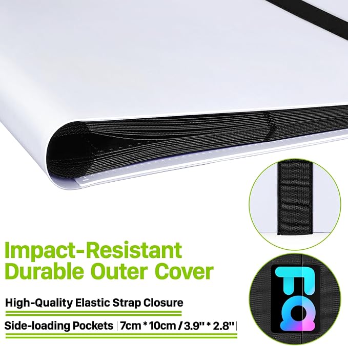 【2026】Trading Card Binder 9 Pocket, Premium Sports Collection Binder Game Cards Book with Sleeves Side Loading, Anti-open Strap Double Sided Waterproof 360 Card Folder