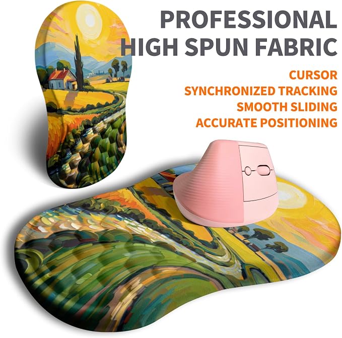 Ergonomic Joint Wrist Support Mouse Pad with Memory Foam Cushion Massage Bump, Carpal Tunnel Pain Relief Mousepad Slope Design for Wrist Rest, 11.8x7.9 in, Warm Sun
