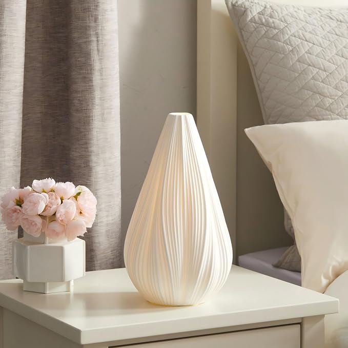 Modern Ceramic Decorative Table Lamp Living Room Bedroom Bedside | Handcrafted Unique Warm Ambient Lighting Lamp, Accent White Translucent Ceramic shade, Fully Dimmable, Corded, Bulb Included