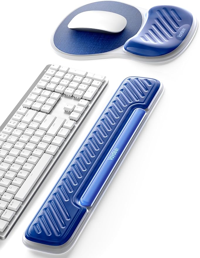 Vaydeer Ergonomic Gel Keyboard Wrist Rest and Mouse Pad with Wrist Rest Set | Cooling Gel Wrist Support for Comfortable Typing, Gaming and Remote Work with Non-slip Base for Stable Desk Use, Blue