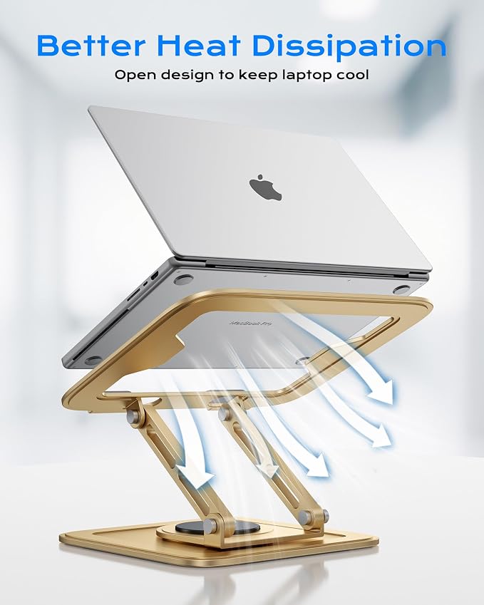 LOXP Adjustable Laptop Stand, Computer Stand with 360 Rotating Base, Ergonomic Laptop Riser Mount for Desk Foldable Protable Computer Desk Fits with MacBook Pro Air (10-16") - Gold | Ergonomic Laptop Riser Mount for Desk Foldable Protable Computer Desk...