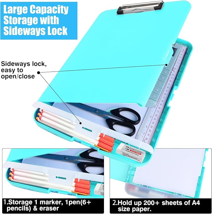 Clipboard with Storage,Clip Boards 8.5x11 with Pen Holder,A4 Letter Size | Heavy Duty Nursing Plastic Clipboard Folder Case,Side Opening for Women Teachers,School Office,Mint Green