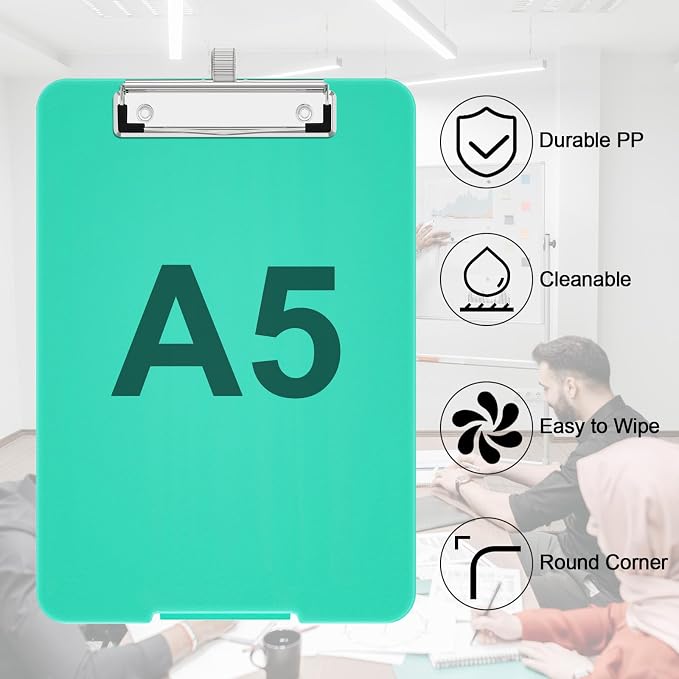 Hongri A5 Clipboard with Storage, Metal Retractable Pen Holder, Green | 6 x 9'' Nursing Plastic Foldable Clip Board, Size 9.4 x 6.1 x 0.9 in, Menu Box for Work, Office & School Supplies