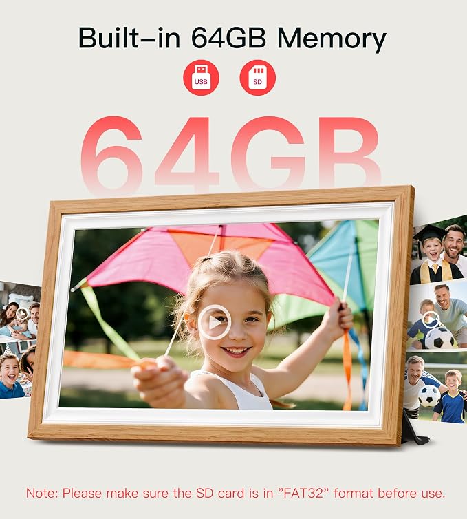 64GB Frameo 15.6" Digital Picture Frame Large 1920 x 1080 IPS FHD Touch Screen WiFi Electronic Photo Frames Share Moments Instantly Anywhere Best Gifts for Parents and Grandparents Natural Wood