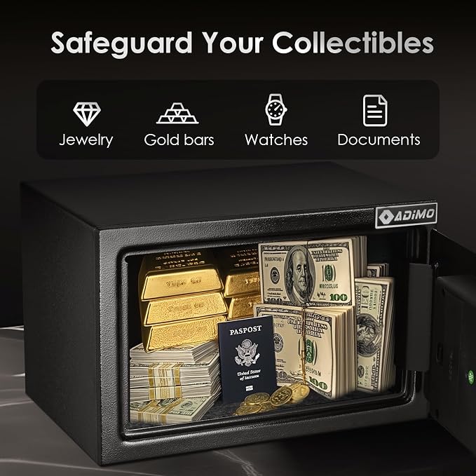 Safe Box for College Dorm Room with Fireproof Waterproof Bag, Money Safe with Keys & Pass Code & Wall Mount Kits, Hidden Home Safe for Money, Jewelry, and Documents-0.5 Cubic Feet
