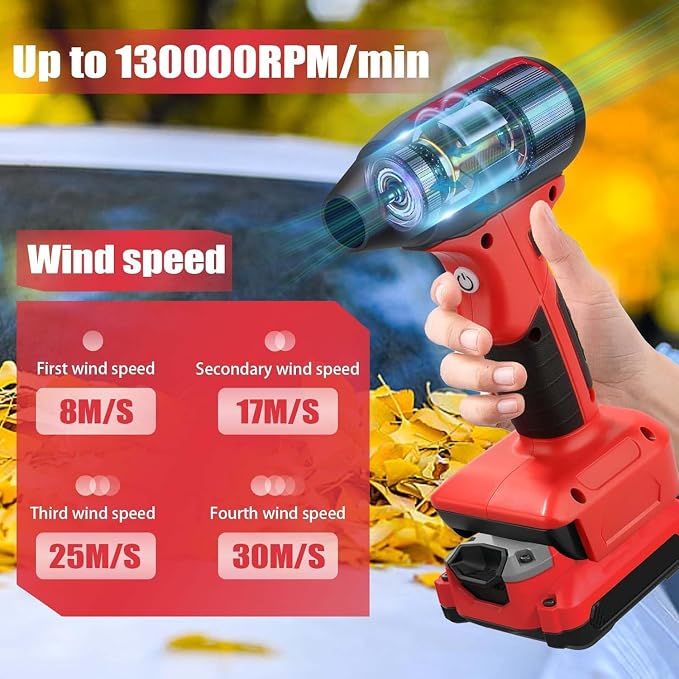 Mini Jet Dry Blower, 130000 RPM 4-Speed Adjustable Air Duster, Cordless Turbo Fan Compatible for Craftsman 20V V20 Battery, Portable Handheld Blower for Car, Computer, Keyboard & Garden Cleaning