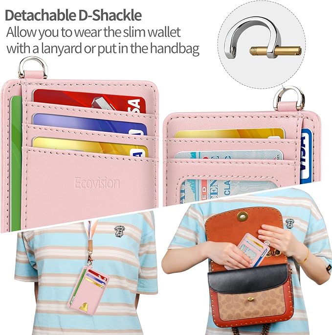 Slim Minimalist Front Pocket Wallet, RFID Blocking Credit Card Holder Wallet with Detachable D-Shackle for Men Women