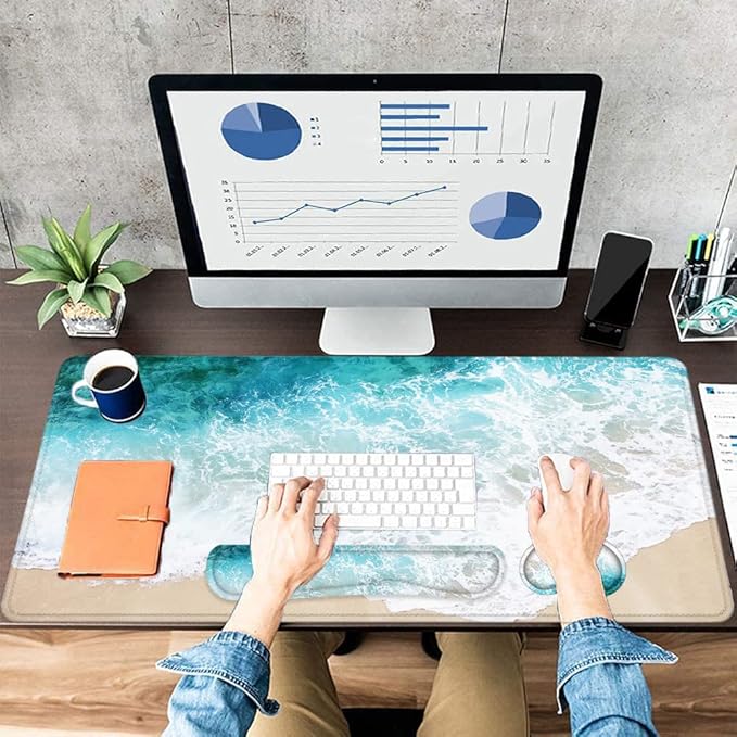 LATEEFAH Desk Mat, Mouse Pad with Wrist Rest, 4-in-1 Large Mouse Pads for Desk, Ergonomic Mouse Pad and Keyboard Wrist Rest Gaming Keyboard Mat for Office, Home