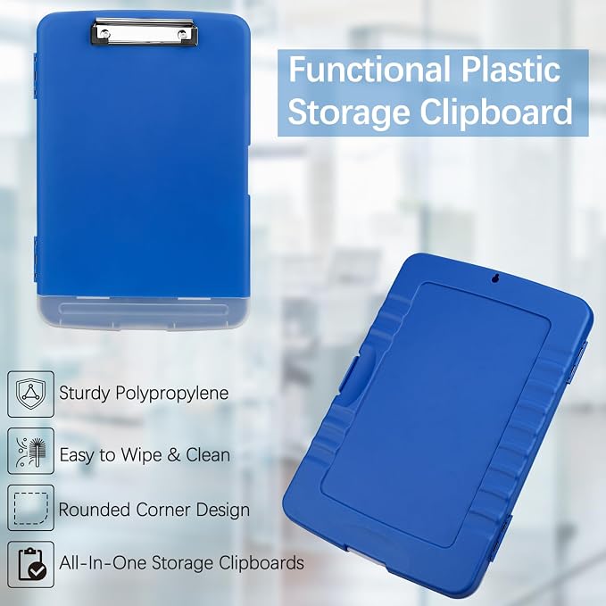 Meiikun Clipboard with Storage, Plastic Clipboards 8.5x11 with Pen Holder, High Capacity Nursing Clipboard Folder, Side Opening Storage Clip Board for Office Work Nurses Teachers (Blue)