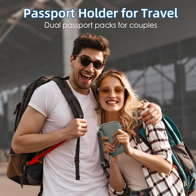 WALNEW Passport Holder for Travel, RFID Blocking Travel Walle Essentials | Travel Document Holder, Passports Wallet Pouch with Card Slots Zipper Pocket for Women Men