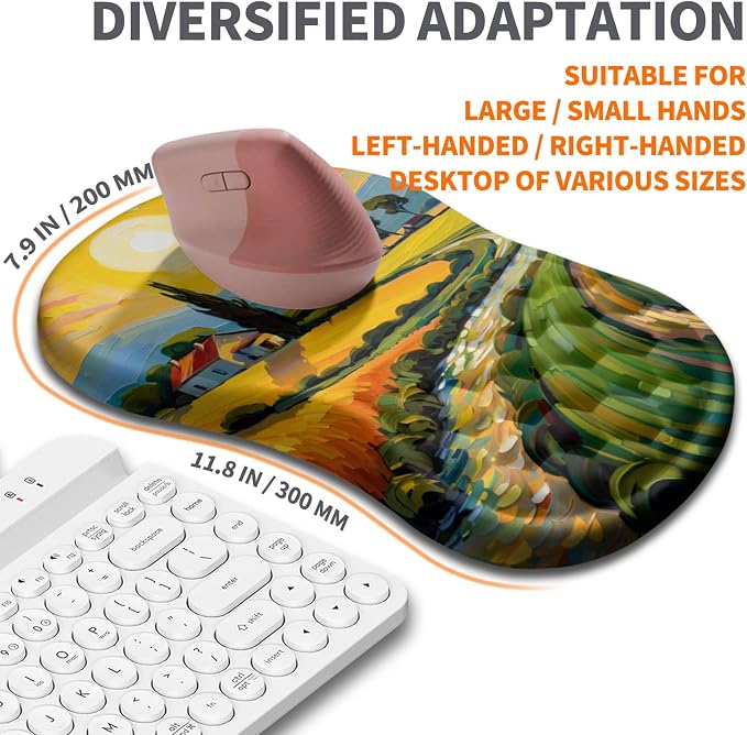 Ergonomic Joint Wrist Support Mouse Pad with Memory Foam Cushion Massage Bump, Carpal Tunnel Pain Relief Mousepad Slope Design for Wrist Rest, 11.8x7.9 in, Warm Sun