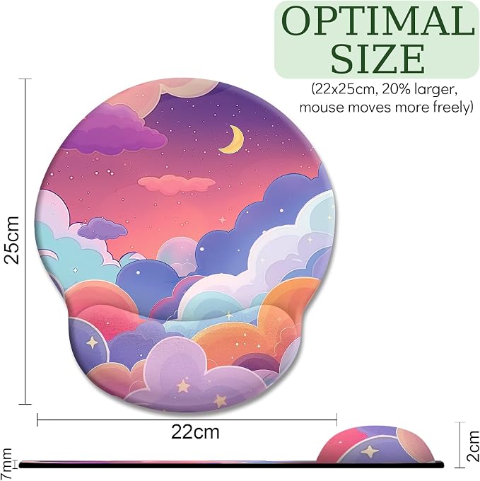 LIMKRIAN Purple Cloud Mouse Pad with Wrist Rest, Cute Small Mouse Pad | Ergonomic Gel Wrist Support, Non-Slip PU Base, Smooth Lycra Surface, Kawaii Desk Accessories Decor for Office Home Travel