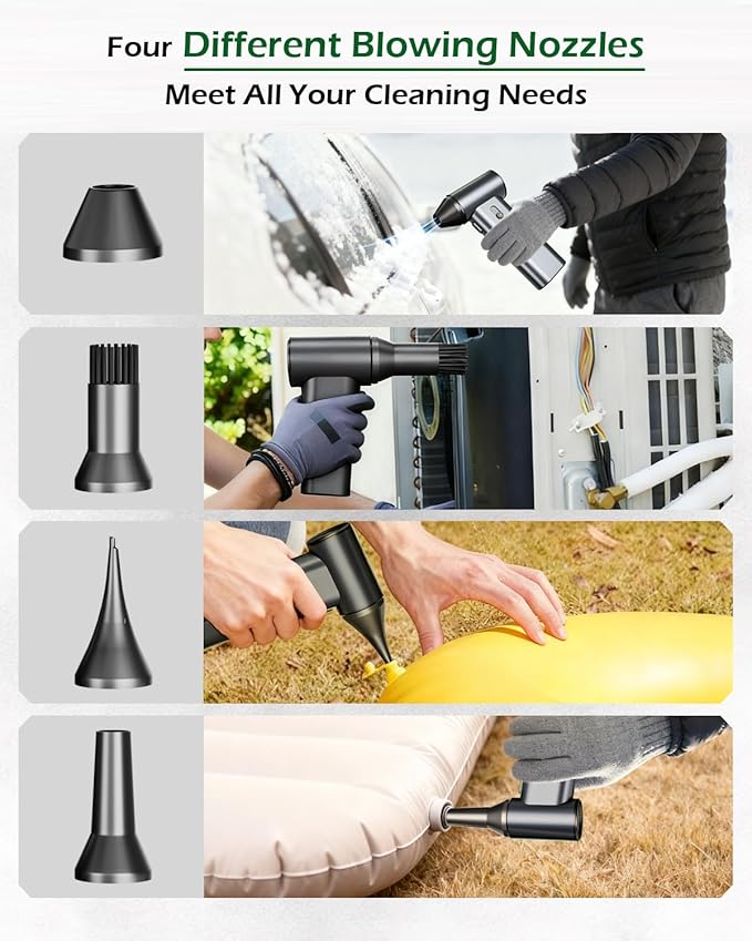 Compressed Air Duster, 130000RPM Super Power Cordless Air Duster, Rechargeable Brushless Motor Durable Blower, Electric Adjustable Dust Blower Dust Remover for Keyboard, Computer, Car, Home Cleaning