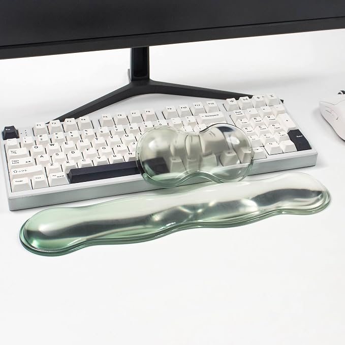 Ergonomic Gel Keyboard and Mouse Wrist Rest Set – Green Clear Wrist Rest for Computer Keyboard 60%/68%/75%, Keyboard Cushion, Comfort & Support for Typing and Gaming