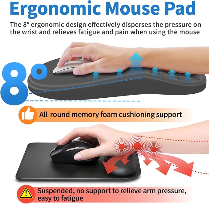YIWEI Ergonomic Mouse Pad with Wrist Rest for Carpal Tunnel Pain Relief | Memory Foam Wrist Support,Non-Slip Rubber Base, Keyboard Computer Mousepad,Lycra Cloth Surface,Gaming Home Office