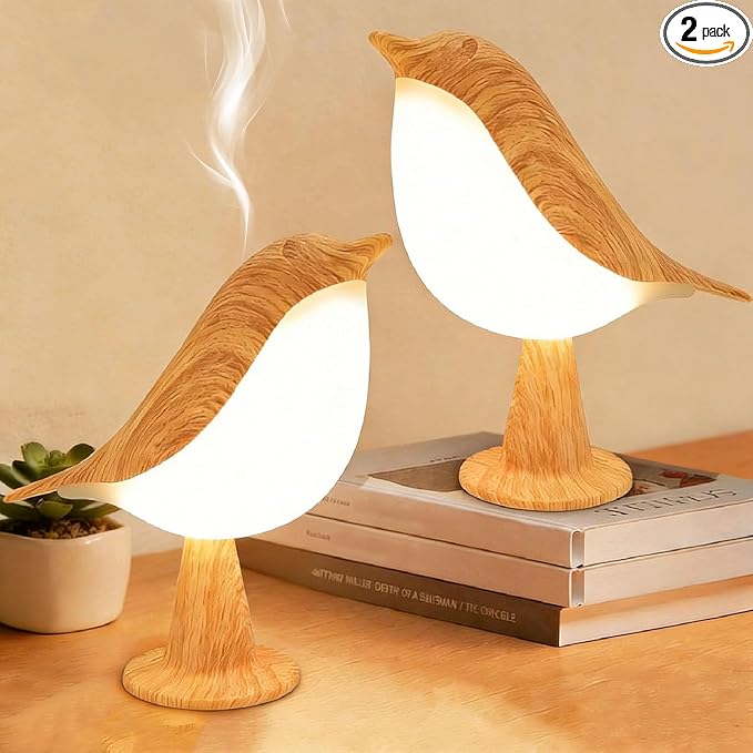 2Pack Small Cute Bird Table Lamp, Touch Bird Night Light, Cordless Bedside Lamp, Desk Lamp for Reading, 3-Way Dimmable USB Rechargeable Battery 2600mAh Nightstand Lamp for Bedroom, Home/Office Decor