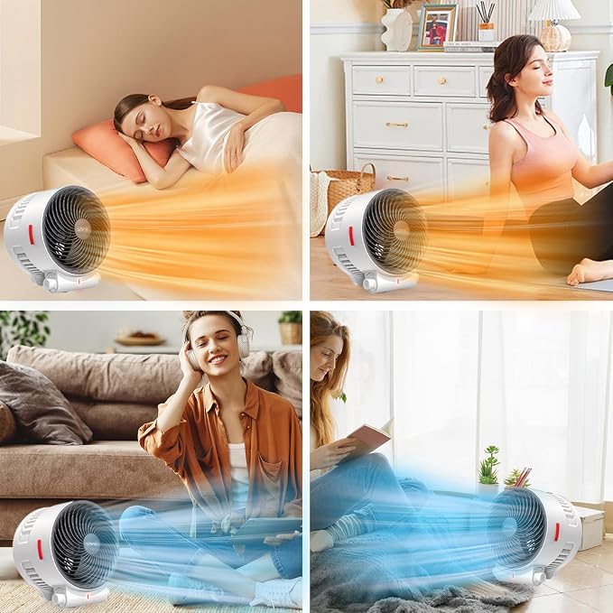 shinic Desk Fan and Heater Combo, Portable Cooling Air Circulator Fan, Tip-Over & Overheat Protection, Turbo Fan Space Heater Combo for Indoor Use Office, Bedroom, Living Room, ETL Listed, White