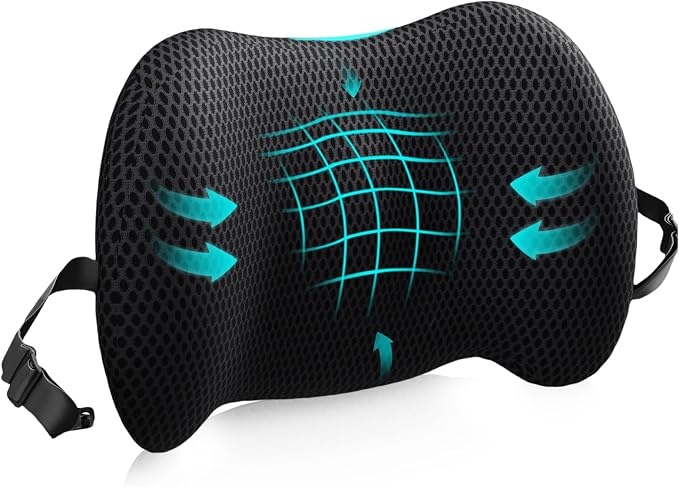 Lumbar Support Pillow for Office Chair, Memory Foam Car Back Cushion | Lumbar Pillow Lower Back with 4d Mesh Cover Adjustable Straps, Ergonomic Chair Back Pillow for Office, Car, Gaming Chairs