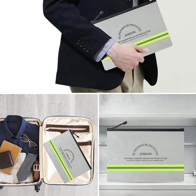 Fireproof Document Bag,14.2”x 10.0”Waterproof and Fireproof Money Bag with Aluminum Foil Lining,Fireproof Safe Storage Pouch with Zipper for Document and Cash,Silver