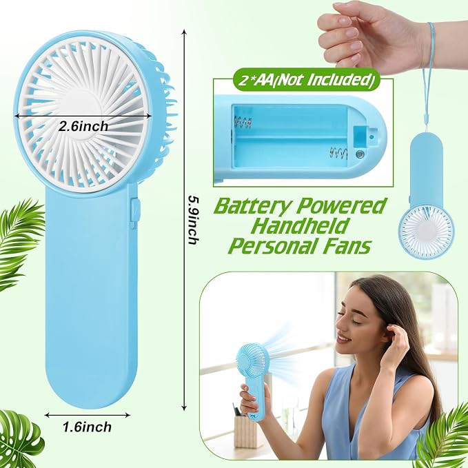 Sumind 6 Pcs Small Personal Portable Fan Mini Handheld Bulk 1 Speed Electric Cute Battery Powered for Neck Lash Makeup Women Men Travel Camping Indoor Outdoor Summer (Light Blue)