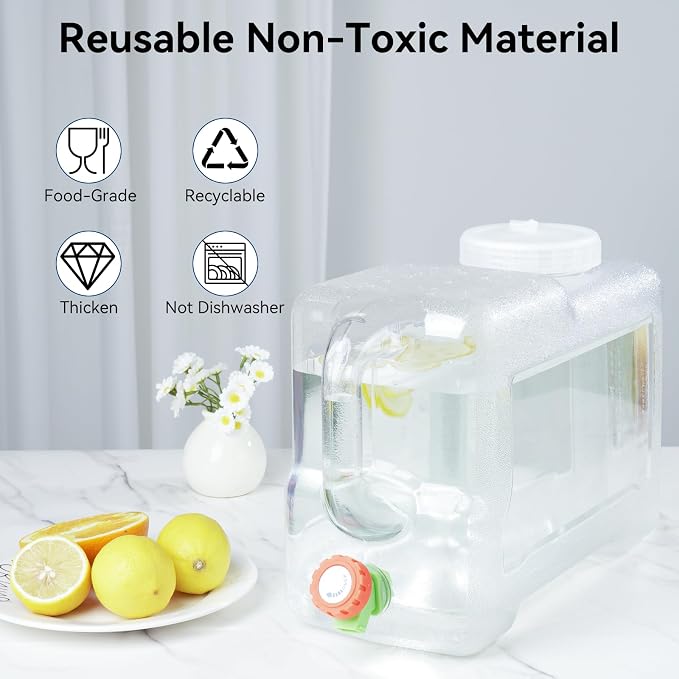 Drink Water Dispenser for Fridge - 3 Gallon Beverage Dispenser with Leak-Proof Spigot, Portable Food-grade Water Jug Container with Spout Handle for Kitchen Refrigerator Outdoor Camping Hiking