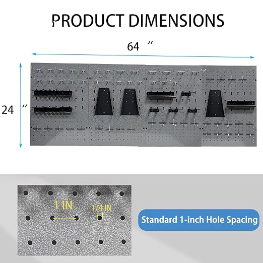 JZD Metal Pegboard Wall Organizer 4 Packs Pegboard with115 PCS Hooks Pegboard Tool Organizer Kit for Garage Workshop