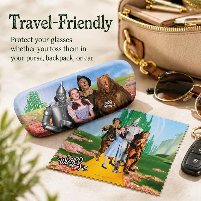 Wizard of Oz Dorothy Tinman Scarecrow Lion Emerald City eye sun glasses Eyeglass Storage Case & Cleaning cloth