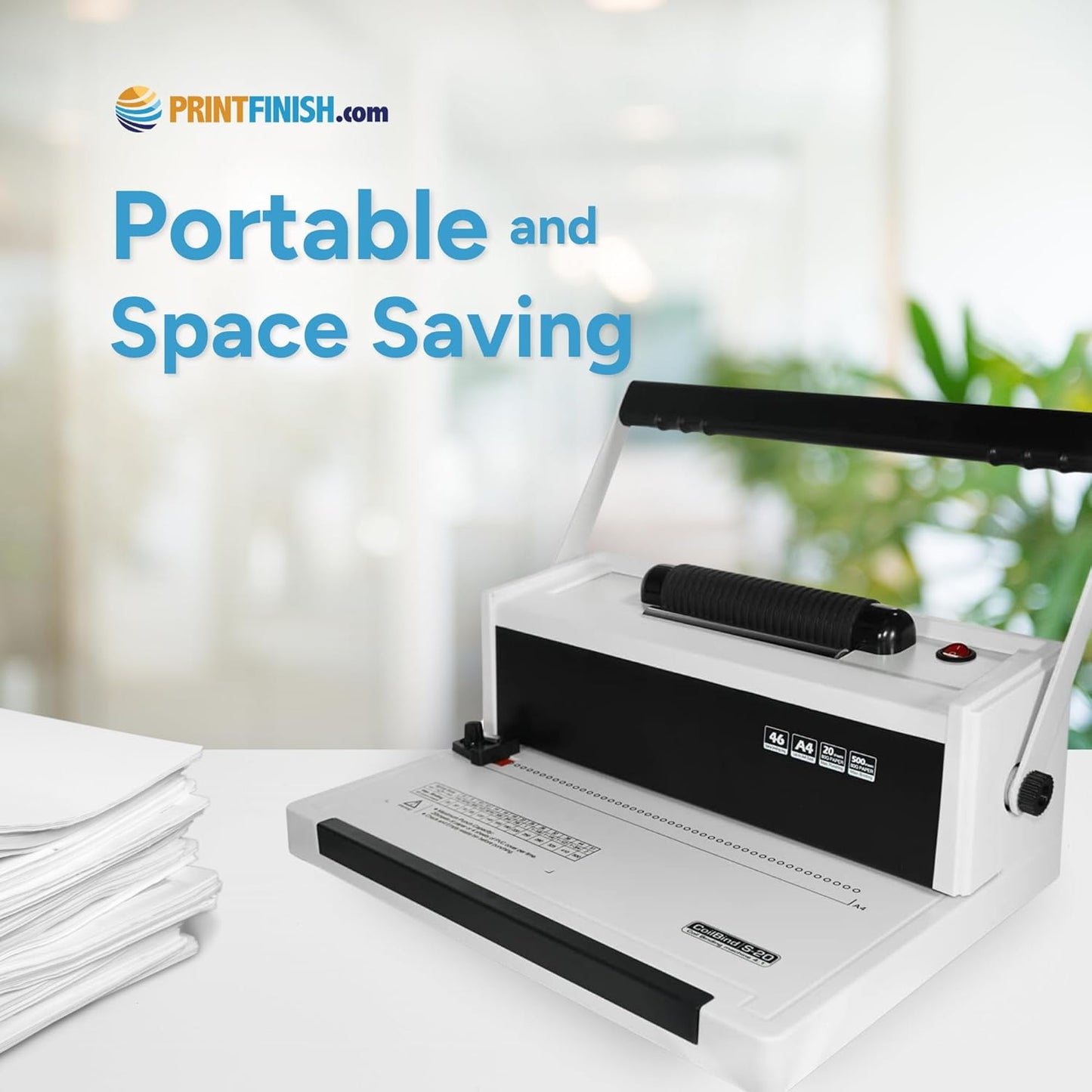 Coilbind S20 Spiral Coil Binding Machine for Office – Heavy Duty Hole Punch Electric Coil Inserter – Adjustable Margins – Clean Binding - Free Crimper Tool & 100 Coils – 4:1 Pitch – 20 Sheet Capacity