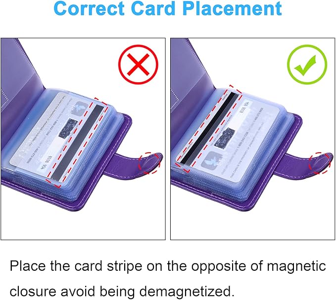 Wisdompro Credit Card Holder, RFID Blocking Wallet Debit Card Protector | Slim Leather Credit Card Organizer Case, Card Case with Magnetic Closure, 20 Card & 7 Memory Card Slots - Vertical Purple