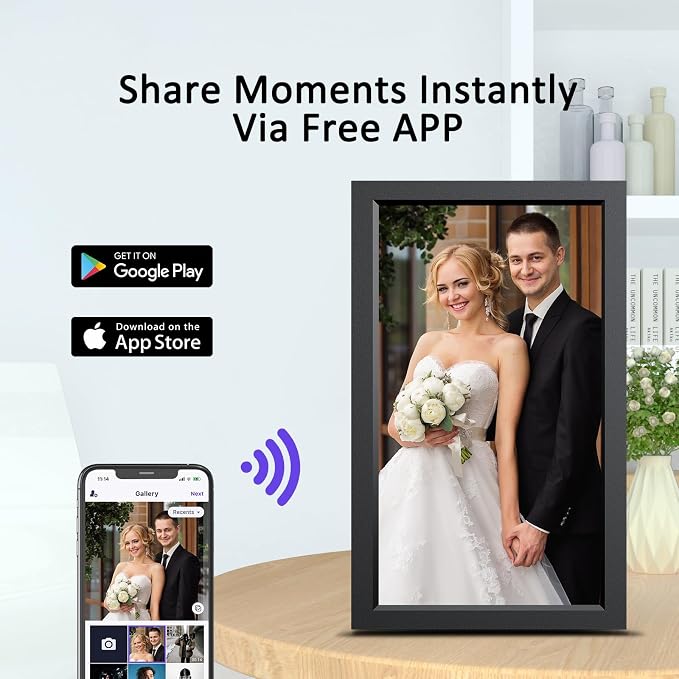 15.6 Inch Large Digital Picture Frame, 32GB WiFi Digital Photo Frame, 1920 * 1080 FHD IPS Touch Screen, Auto-Rotate, Wall-Mounted, Easy to Share Photos via Uhale APP, Gift for Family