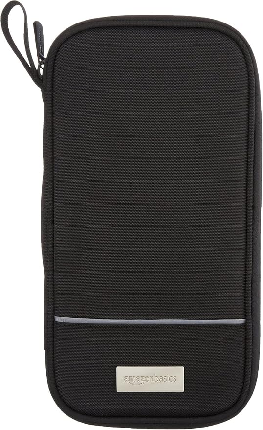 Amazon Basics RFID-blocking Passport Wallet, Passport Holder for Travel, Polyester/Nylon Material with Durable Zipper Closure, Zippered Pockets, Slots for Cards, 10"x5", Black, Solid