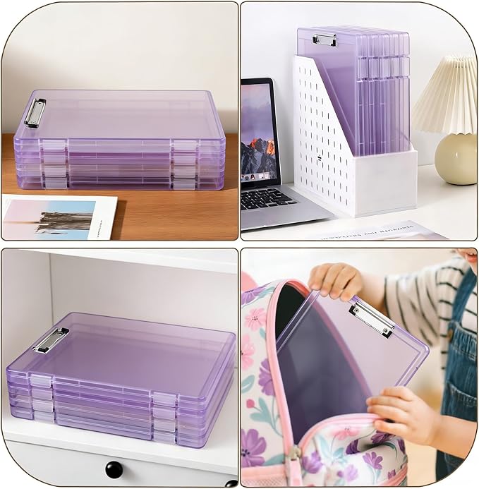 2 Pack Letter Size Clipboard with Storage 8.5 * 11, Plastic Clear Purple Clipboard File Box A4 Nursing Clip Board for School & Office with Stickers (Clear Purple-2PCS)