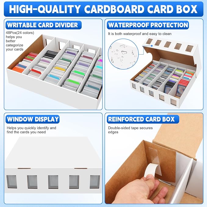 6 Pack Trading Card Storage Box, 22200+ Count Card Storage Box with 48 Card Divider White Sports Storage Card Box Organizer Bulk Card Cases Cardboard Card Box for Basketball Football Cards Collection