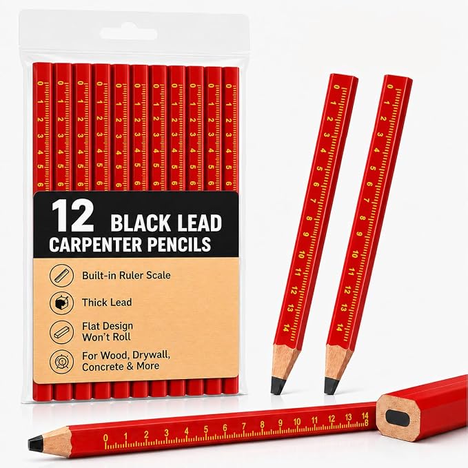 Carpenter Pencil Set for Construction, Woodworking Marking Tool, Scriber for Contractor (Black-Ink)