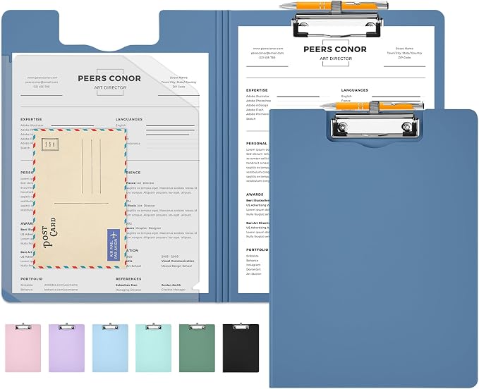 Sooez Foldable Clipboard Folder, A4 Folding Clip Board with Pen Loop 8.5x11 | 2 Tabbed Pockets, 360° Portfolio, Binder Clipboards with Low-Profile Metal Clip, Folio Storage for Nursing, School & Office