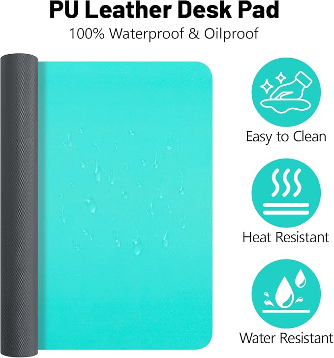Leather Desk Pad Mat, Green Desk Mat, 23.6" x 13.7" | Non-slip and Waterproof Computer Mat, Desk Protector for Office/Home, Desk Accessories