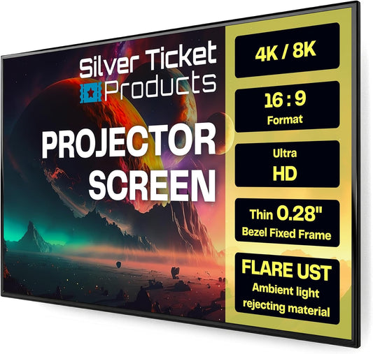 Silver Ticket Products S7 Series 6 Piece Thin Bezel Home Theater Fixed Frame 4K/8K Ultra HD, HDTV, HDR & Active 3D Projection Screen, 16:9 Format, 92" Diagonal, UST Flare Material S7-16992-FLARE