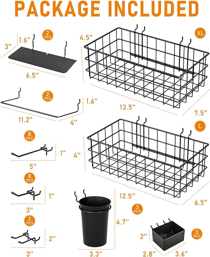 INCLY 30PCS Peg Board Organizer Accessories Kit with Bins, Cups & Baskets | Pegboard Hooks Assortment, Wire Baskets, Paper Towel Holder, 1/8" and 1/4" Pegboard, For Garage Workbench Craft Room