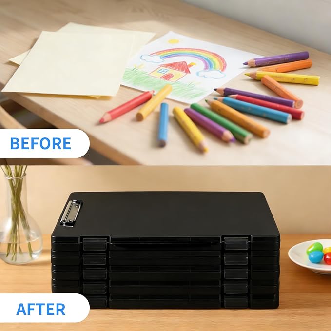 Letter Size Clipboard with Storage 8.5 * 11, Plastic Black Clipboard File Box with Side Opening A4 Nursing Clip Board for School & Office with Christmas Stickers (Black)