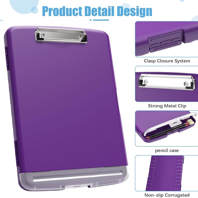 Hongri Clipboard with Storage with Pencil Case, 8.5 x 11 Storage Clip Board | High Capacity Organization Box for A4 Letter Legal Paper, Heavy Duty Folio & Side-Opening for Nurses, Teachers, Dark purple