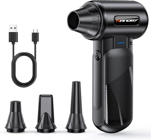 Electric Air Duster 130000RPM, Compressed Air Duster Cordless Rechargeable, 3-Speed Air Blower with 4 Nozzles, Keyboard Cleaner for PC Computer Electronics Car Cleaning