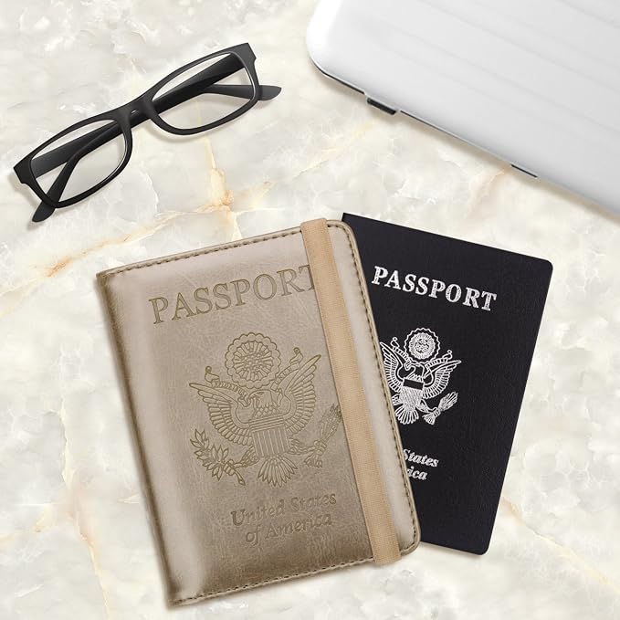 WALNEW Passport Holder for Travel, RFID Passport Wallet, Travel Essentials | PU Leather Passport Cover Case with Pen Holder, Travel Must Haves Accessories, Passport Book Holder for Women Men