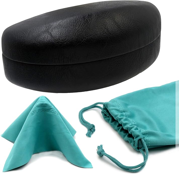 MyEyeglassCase - Large Sunglasses Case - Glasses Holder with Pouch & Cloth - Eyeglass Hard shell Medium - Extra Large frames