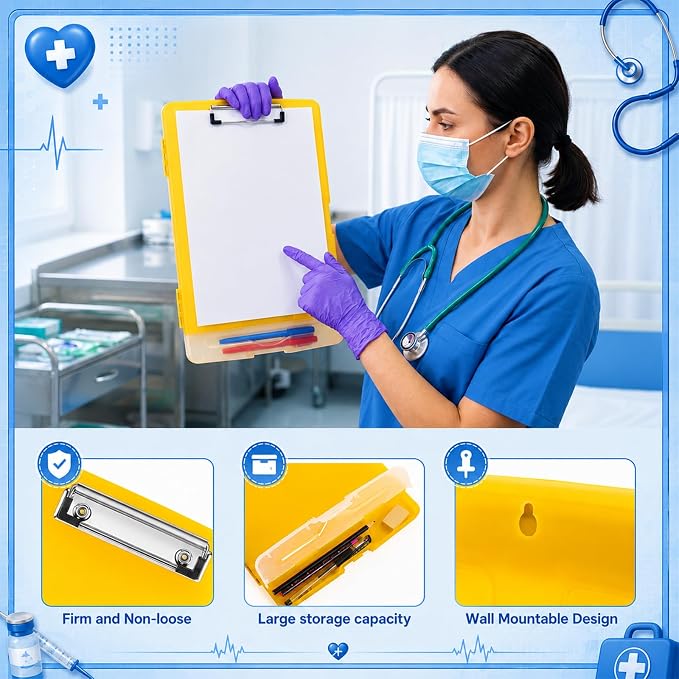 Crtiin 6 Pcs Colored Clipboard with Storage, 8.5 x 11 Inch Heavy Duty Plastic Nursing Clipboard Folder with Pen Holder A4 Medical Holder for Nurse Doctor Teacher Office, Organization (Candy Color)