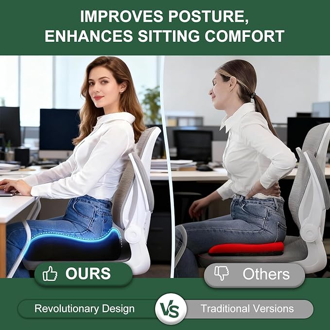 Seat Cushion, Large Size Office Chair Cushion for Work Home Driving, Memory Foam Sciatica Pressure Relief, Office Chair Cushion for Wheelchair Car, Best Gifts for Senior Women Men