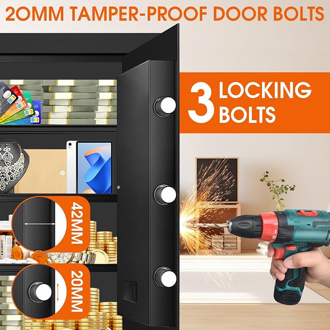 5.2 Cuft Large Safes for Home Use Fire and Water Proof, Heavy Duty Fireproof Safe with Programmable Keypad and Spare Keys, Anti-Theft Personal Security Home Safe Box for Money Document