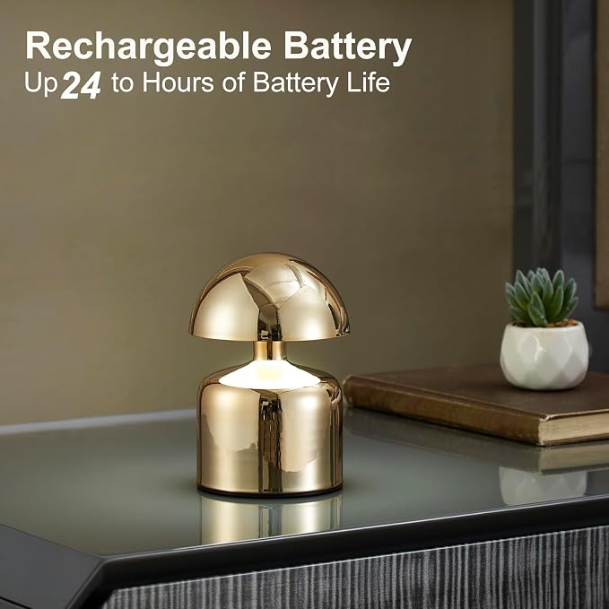 SAIWEYA Modern Cordless Mushroom Small Table Lamp, Dimmable Touch Battery | 3-Way Dimmable, Mini Rechargeable LED Desk Lamp, Night Light, Bedside Nightstand Lamps for Bedroom, Living Room