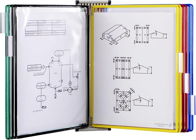 Tarifold Magnetic Wall Mount Reference System, 10 Pockets, Assorted Colors | 10 double-sided PVC pockets hold 20 letter-size sheets, magnetic mounting plate, snap-on index tabs, easy to install